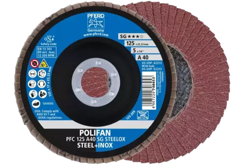Ściernica listkowa POLIFAN PFC 125 × 22,23 mm stożkowa A40 SG STEELOX stal/stal nierdzewna 1