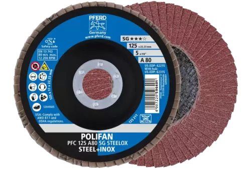 Ściernica listkowa POLIFAN PFC 125 × 22,23 mm stożkowa A80 SG STEELOX stal/stal nierdzewna 1