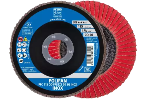 Ściernica listkowa POLIFAN PFC 115 × 22,23 mm stożkowa CO-FREEZE 50 SG INOX stal nierdzewna 1