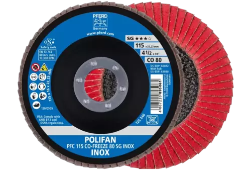Ściernica listkowa POLIFAN PFC 115 × 22,23 mm stożkowa CO-FREEZE 80 SG INOX stal nierdzewna 1