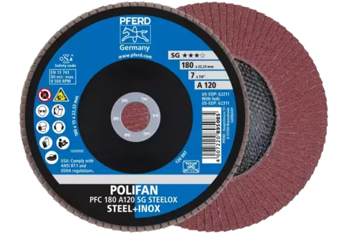 Ściernica listkowa POLIFAN PFC 180 × 22,23 mm stożkowa A120 SG STEELOX stal/stal nierdzewna 1
