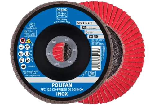 Ściernica listkowa POLIFAN PFC 125 × 22,23 mm stożkowa CO-FREEZE 50 SG INOX stal nierdzewna 1
