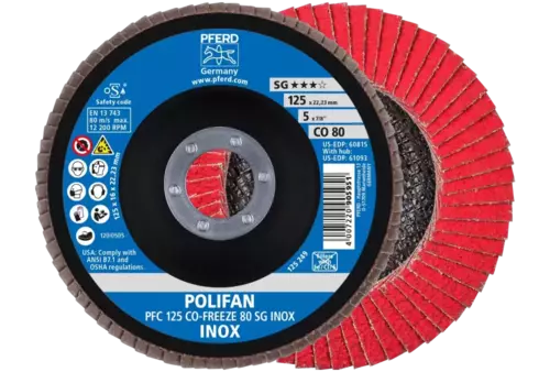 Ściernica listkowa POLIFAN PFC 125 × 22,23 mm stożkowa CO-FREEZE 80 SG INOX stal nierdzewna 1