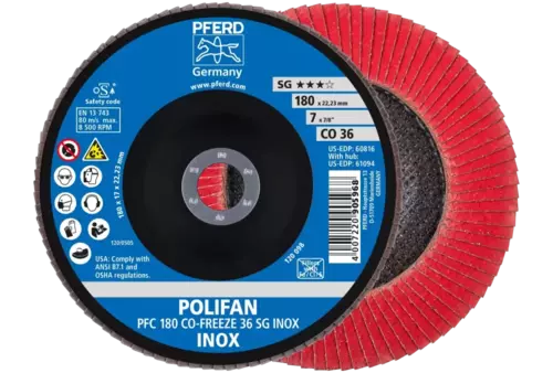 Ściernica listkowa POLIFAN PFC 180 × 22,23 mm stożkowa CO-FREEZE 36 SG INOX stal nierdzewna 1