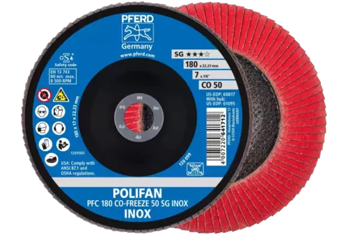 Ściernica listkowa POLIFAN PFC 180 × 22,23 mm stożkowa CO-FREEZE 50 SG INOX stal nierdzewna 1