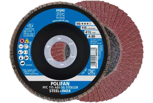 Ściernica listkowa POLIFAN PFC 115 × 22,23 mm stożkowa A80 linia uniwersalna PSF STEELOX stal/stal nierdzewna 1
