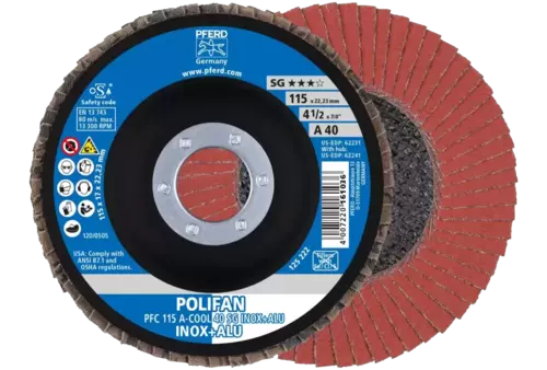 Ściernica listkowa POLIFAN PFC 115 × 22,23 mm stożkowa A-COOL 40 SG INOX+ALU stal nierdzewna/aluminium 1