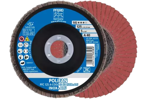 Ściernica listkowa POLIFAN PFC 125 × 22,23 mm stożkowa A-COOL 40 SG INOX+ALU stal nierdzewna/aluminium 1
