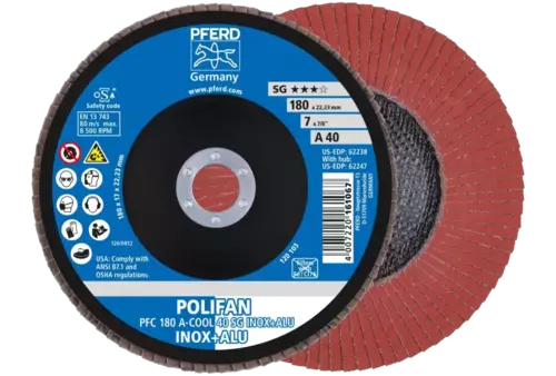 Ściernica listkowa POLIFAN PFC 180 × 22,23 mm stożkowa A-COOL 40 SG INOX+ALU stal nierdzewna/aluminium 1