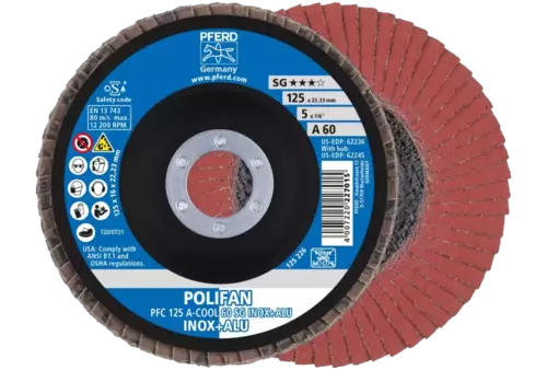 Ściernica listkowa POLIFAN PFC 125 × 22,23 mm stożkowa A-COOL 60 SG INOX+ALU stal nierdzewna/aluminium 1