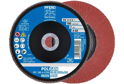 Ściernica listkowa POLIFAN PFC 180 × 22,23 mm stożkowa A-COOL 60 SG INOX+ALU stal nierdzewna/aluminium 1
