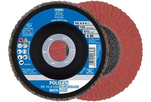 Ściernica listkowa POLIFAN PFC 115 × 22,23 mm stożkowa A-COOL 80 SG INOX+ALU stal nierdzewna/aluminium 1