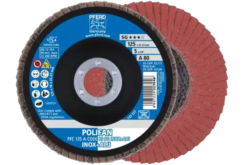 Ściernica listkowa POLIFAN PFC 125 × 22,23 mm stożkowa A-COOL 80 SG INOX+ALU stal nierdzewna/aluminium 1
