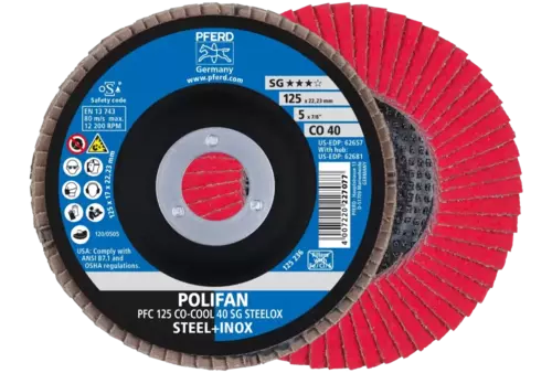 Ściernica listkowa POLIFAN PFC 125 × 22,23 mm stożkowa CO-COOL 40 SG STEELOX stal/stal nierdzewna 1