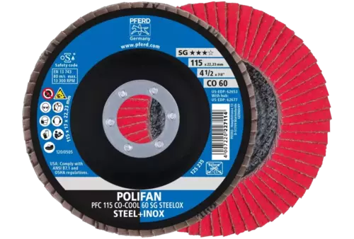 Ściernica listkowa POLIFAN PFC 115 × 22,23 mm stożkowa CO-COOL 60 SG STEELOX stal/stal nierdzewna 1