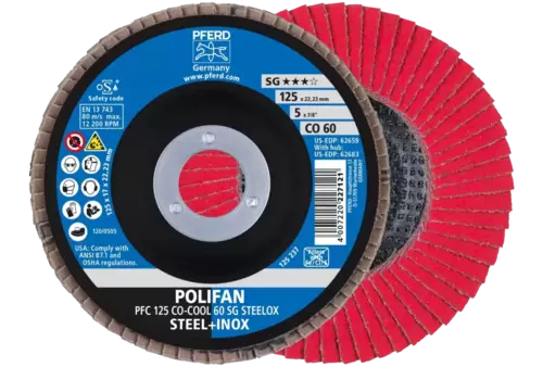 Ściernica listkowa POLIFAN PFC 125 × 22,23 mm stożkowa CO-COOL 60 SG STEELOX stal/stal nierdzewna 1