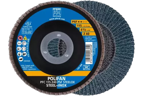 Ściernica listkowa POLIFAN PFC 115 × 22,23 mm stożkowa Z40 linia uniwersalna PSF STEELOX stal/stal nierdzewna 1