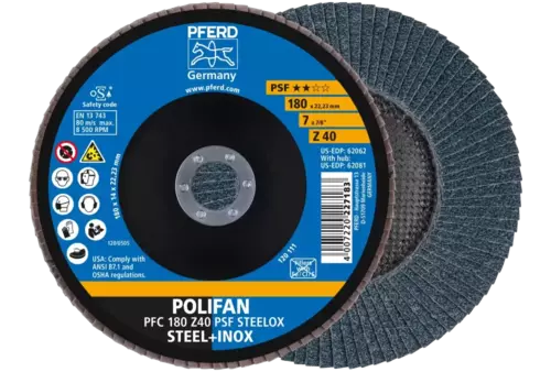 Ściernica listkowa POLIFAN PFC 180 × 22,23 mm stożkowa Z40 linia uniwersalna PSF STEELOX stal/stal nierdzewna 1