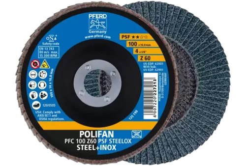 Ściernica listkowa POLIFAN PFC 100 × 16 mm stożkowa Z60 linia uniwersalna PSF STEELOX stal/stal nierdzewna 1