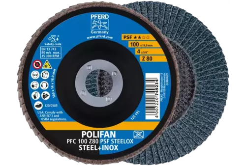 Ściernica listkowa POLIFAN PFC 100 × 16 mm stożkowa Z80 linia uniwersalna PSF STEELOX stal/stal nierdzewna 1