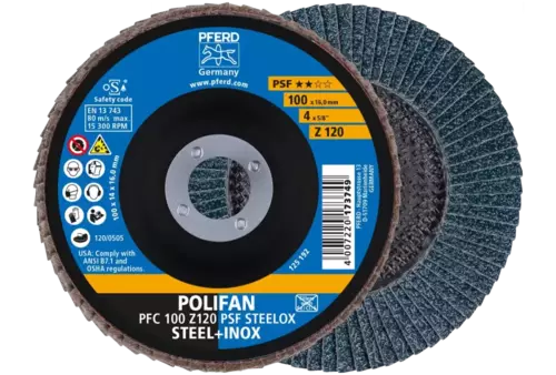 Ściernica listkowa POLIFAN PFC 100 × 16 mm stożkowa Z120 linia uniwersalna PSF STEELOX stal/stal nierdzewna 1