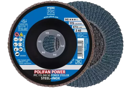 Ściernica listkowa POLIFAN POWER PFC 115 × 22,23 mm stożkowa Z40 SG STEELOX stal/stal nierdzewna 1