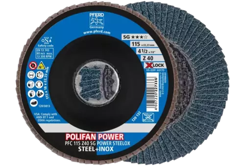 Ściernica listkowa POLIFAN POWER PFC 115 mm X-LOCK stożkowa Z40 SG STEELOX stal/stal nierdzewna 1