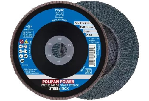 Ściernica listkowa POLIFAN POWER PFC 150 × 22,23 mm stożkowa Z40 SG STEELOX stal/stal nierdzewna 1