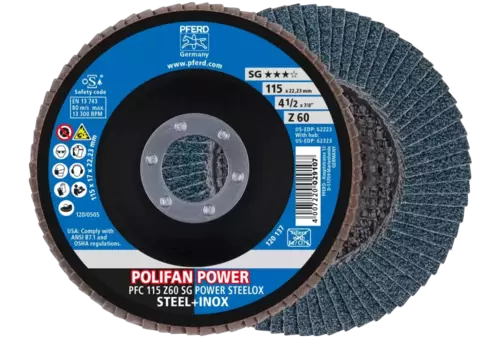 Ściernica listkowa POLIFAN POWER PFC 115 × 22,23 mm stożkowa Z60 SG STEELOX stal/stal nierdzewna 1