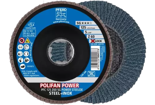 Ściernica listkowa POLIFAN POWER PFC 125 mm X-LOCK stożkowa Z60 SG STEELOX stal/stal nierdzewna 1