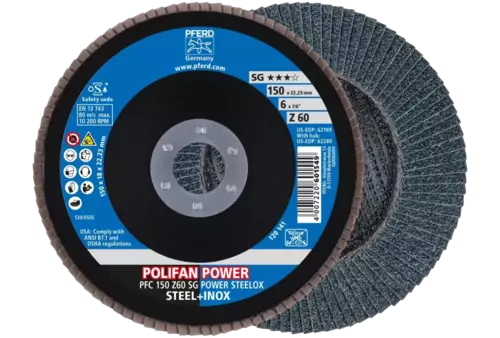 Ściernica listkowa POLIFAN POWER PFC 150 × 22,23 mm stożkowa Z60 SG STEELOX stal/stal nierdzewna 1