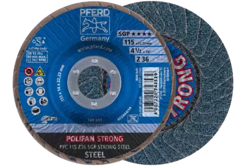 Ściernica listkowa POLIFAN STRONG PFC 115 × 22,23 mm stożkowa Z36 linia specjalna SGP STEEL do stali 1