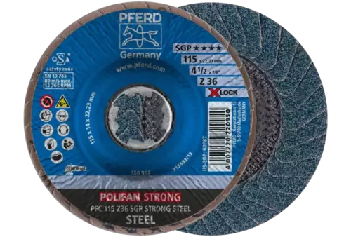 Ściernica listkowa POLIFAN STRONG PFC 115 mm X-LOCK stożkowa Z36 SGP STEEL do stali 1