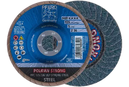 Ściernica listkowa POLIFAN STRONG PFC 125 × 22,23 mm stożkowa Z36 linia specjalna SGP STEEL do stali 1