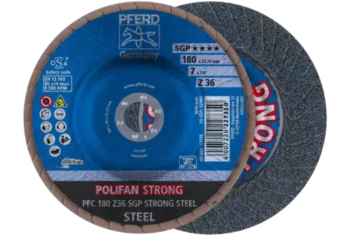 Ściernica listkowa POLIFAN STRONG PFC 180 × 22,23 mm stożkowa Z36 linia specjalna SGP STEEL do stali 1