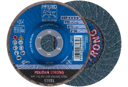 Ściernica listkowa POLIFAN STRONG PFC 115 × 22,23 mm stożkowa Z50 linia specjalna SGP STEEL do stali 1