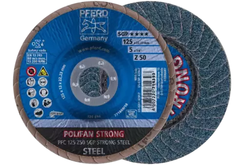 Ściernica listkowa POLIFAN STRONG PFC 125 × 22,23 mm stożkowa Z50 linia specjalna SGP STEEL do stali 1