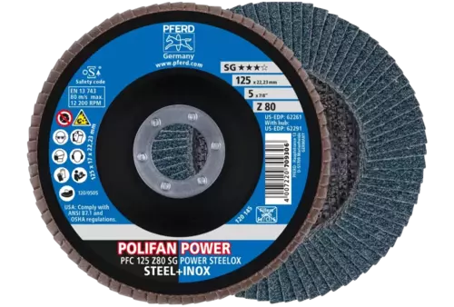 Ściernica listkowa POLIFAN POWER PFC 125 × 22,23 mm stożkowa Z80 SG STEELOX stal/stal nierdzewna 1