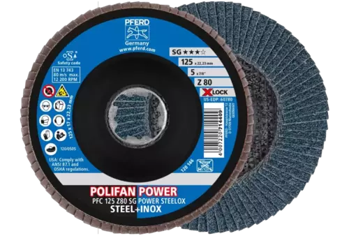 Ściernica listkowa POLIFAN POWER PFC 125 mm X-LOCK stożkowa Z80 SG STEELOX stal/stal nierdzewna 1