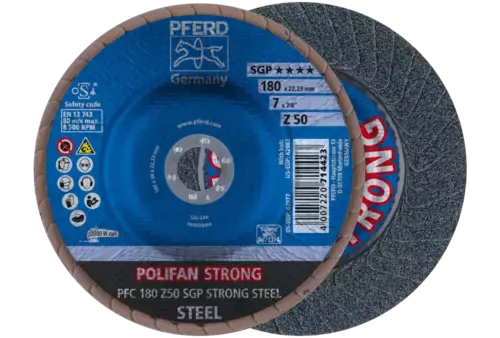 Ściernica listkowa POLIFAN STRONG PFC 180 × 22,23 mm stożkowa Z50 linia specjalna SGP STEEL do stali 1