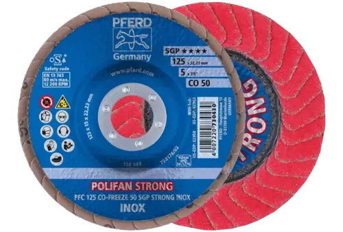 Ściernica listkowa POLIFAN STRONG PFC 125 × 22,23 mm stożkowa CO-FREEZE 50 SGP INOX do stali 1