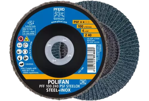 Ściernica listkowa POLIFAN PFF 100 × 16 mm płaska Z40 linia uniwersalna PSF STEELOX stal/stal nierdzewna 1