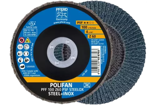 Ściernica listkowa POLIFAN PFF 100 × 16 mm płaska Z60 linia uniwersalna PSF STEELOX stal/stal nierdzewna 1