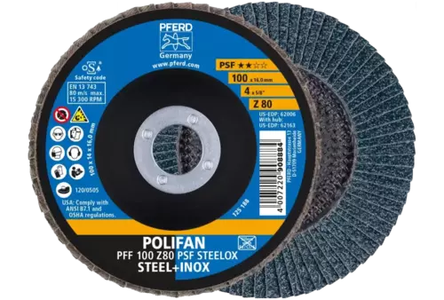 Ściernica listkowa POLIFAN PFF 100 × 16 mm płaska Z80 linia uniwersalna PSF STEELOX stal/stal nierdzewna 1