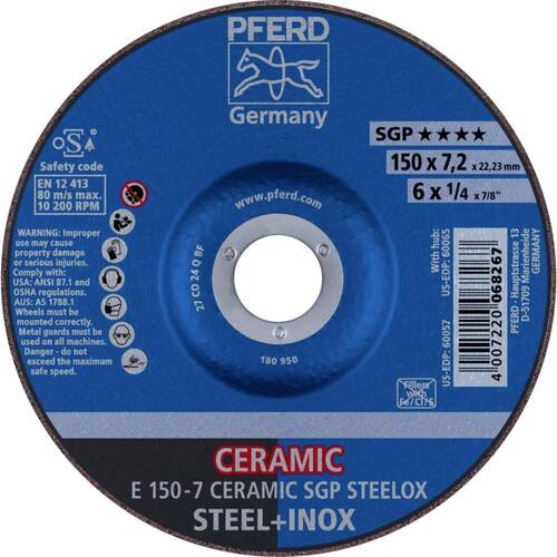 Tarcza do szlifowania metalu 150x7,2x22,23 CERAMIC SGP STEELOX wypukła Pferd 69901759 1