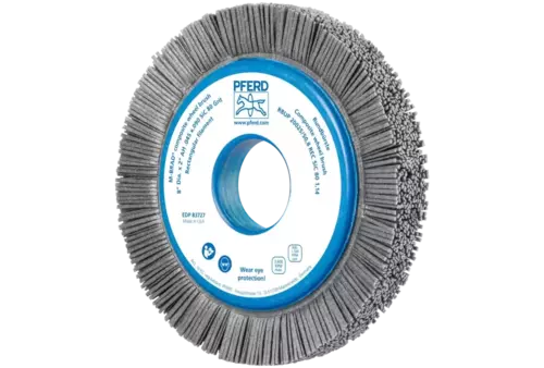 SZCZOTKI KOMPOZYTOWE tarczowe RBUP Ø 200 × 25 × 50,8 mm włókno SiC do otworu Ø 1,14 mm, ziarno 80, stacjonarne 1