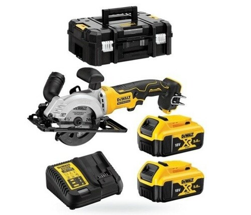 Kompaktowa pilarka tarczowa 115mm 18V + 2x5Ah + ładowarka DeWALT DCS571P2 1