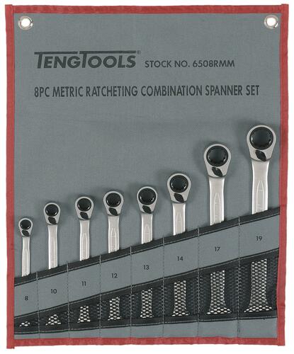 Zestaw kluczy płasko-oczkowych z zapadką Teng Tools 6508RMM 1