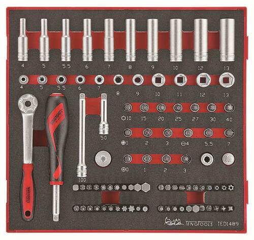 89-elementowy zestaw narzędzi nasadkowych z chwytem kwadratowym 1/4 Teng Tools TED1489 1