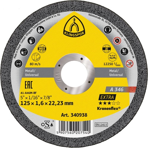 Tarcza do cięcia metalu 115x1,6x22,23 A 346 Extra płaska Klingspor 340936 1